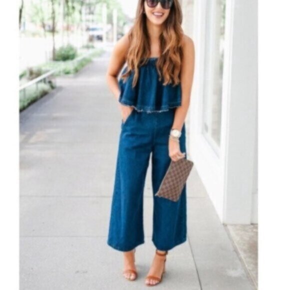 Anthropologie | Women's Blue Hei Hei Denim Strapless Romper Size Medium - Picture 14 of 15